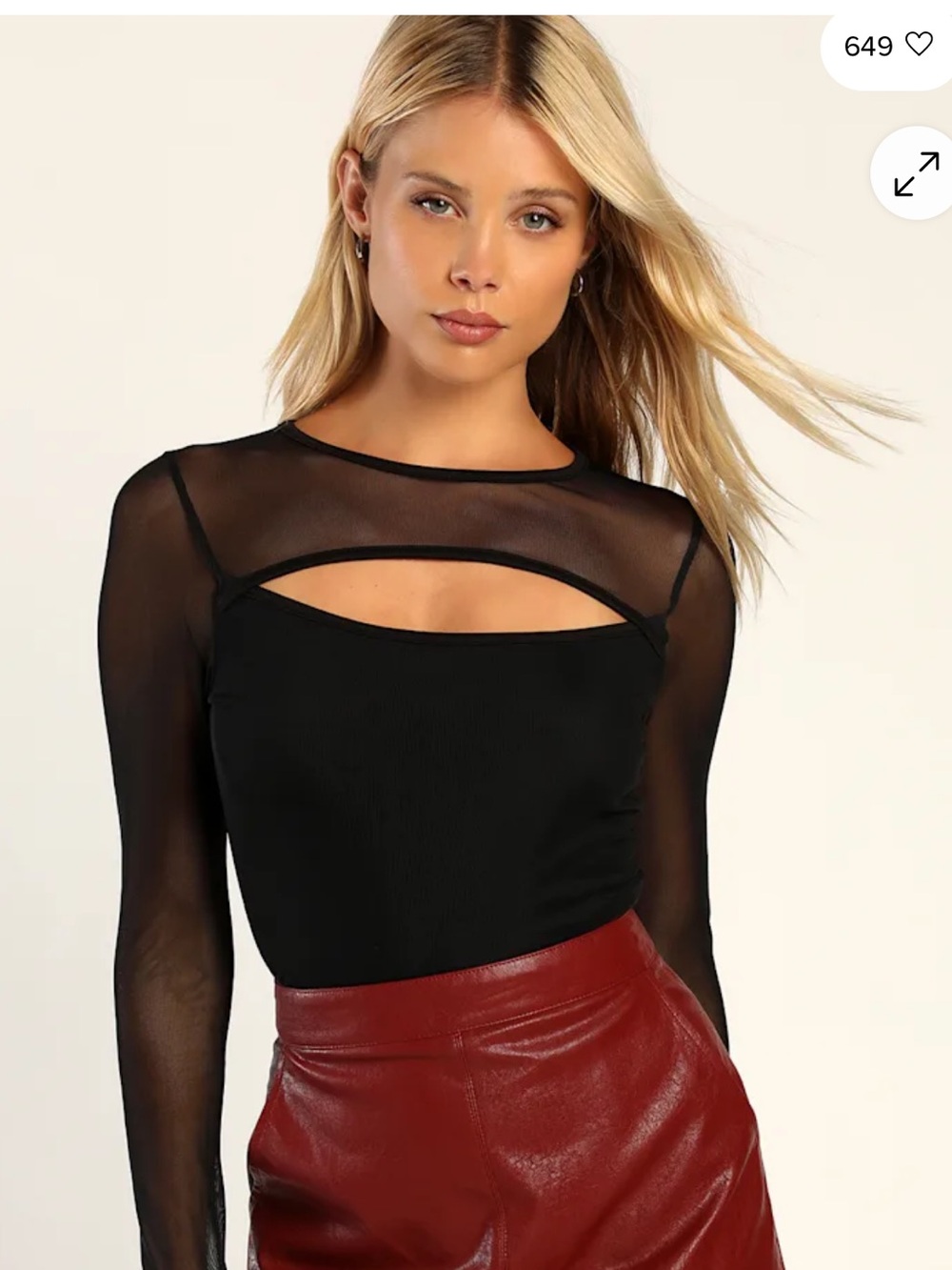 Lulu's Black Sheer Mesh Cutout Long-Sleeve top
